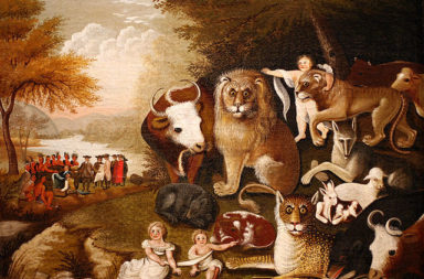 "The Peaceable Kingdom," ca. 1833-1834. Oil on canvas. Brooklyn Museum. By Edward Hicks (American, 1780-1849).