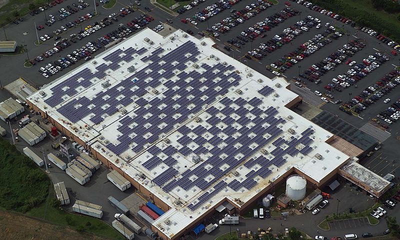 The Walmart Supercenter in Caguas, Puerto Rico is one of five Walmart facilities on the island equipped with solar panel (2010).