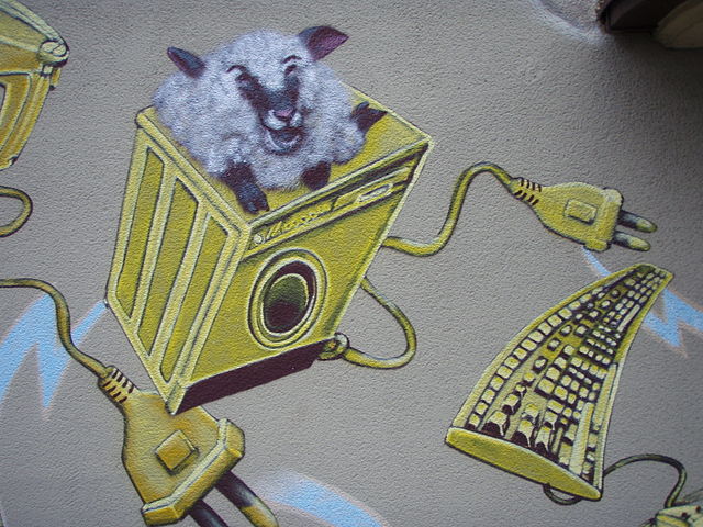 Graffiti on the facade of an electrical substation in Dresden, Germany.