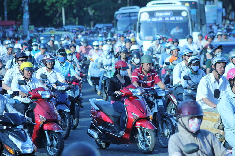 Overcrowded street in Ho Chi Minh City