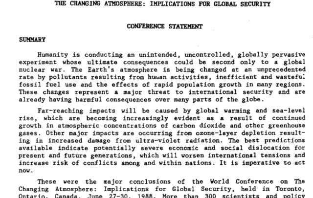 1988 Toronto Climate change conference statement