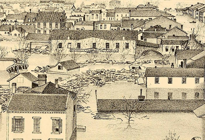 Flood in the Ohio River Valley. From " History of Dearborn and Ohio counties, Indiana" (1885).
