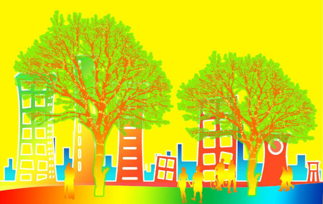 City with trees art