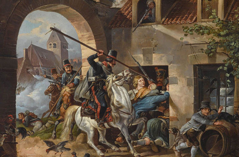 Napoleon army in French village