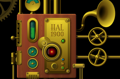 Image: Illustration of a fictional Steampunk computer (2013). A tribute to the computer HAL 9000 from Stanley Kubricks film ”2001: A Space Odyssey”. Grafiker61.