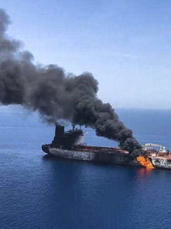 Burning oil tanker