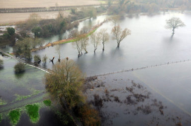 Flooding across farmland in Oxfordshire during the widespread floods of February 2014.