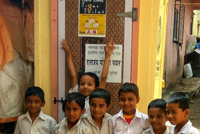Schoolkids and their tiger toilets