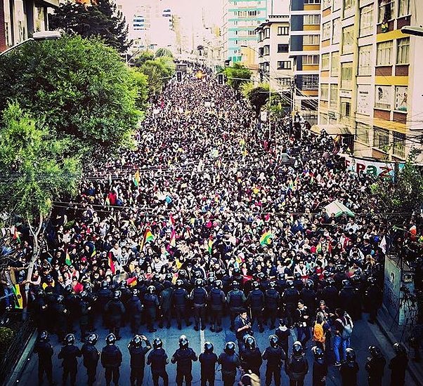 "Demonstrations in La Paz, Bolivia against electoral fraud and the government of Evo Morales.”