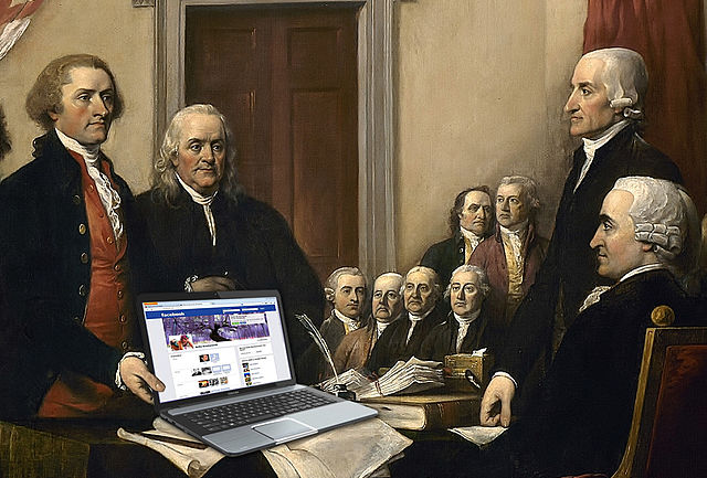 Online Privacy and the Founding Fathers. Adapted from “Declaration of Independence,” by J. Trumbull, 1819. Photomontage by Matt Shirk (2015)