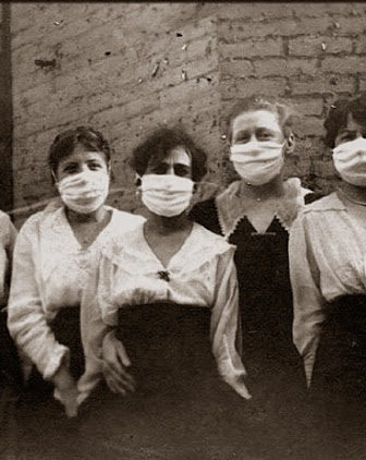 Girls wearing masks in Helena, Montana during the 1918 flu,
