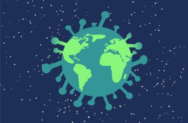 Graphic of the globe with spikes like coronavirus.