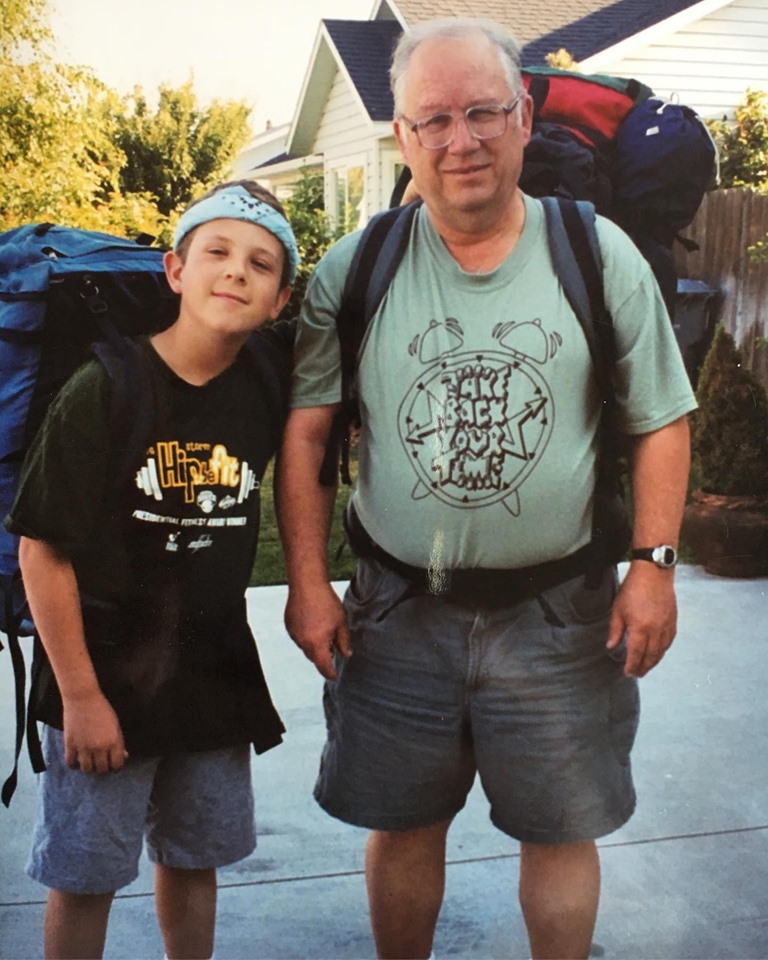 John de Graaf and son backpacking