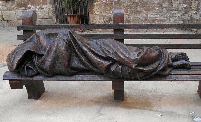 Statue of Homeless Jesus, Barcelona.