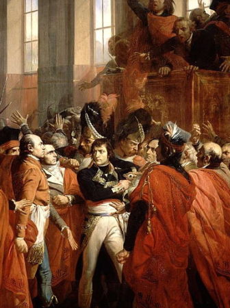 General Bonaparte during the coup d'état of 18 Brumaire in Saint-Cloud, detail of painting by François Bouchot, 1840