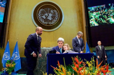 John Kerry signing Paris climate accord