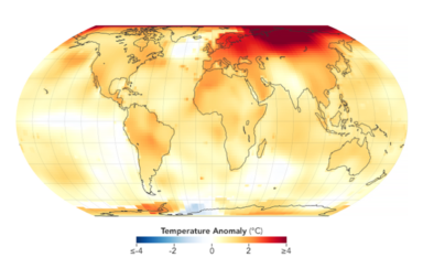 Temperature Deviation Map for 2020 from NASA