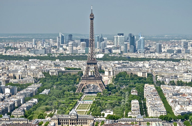 Eiffel Tower La Defense district in Paris