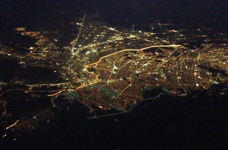 Texas border wall at night
