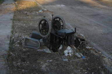 discarded wheelchair after hurricane