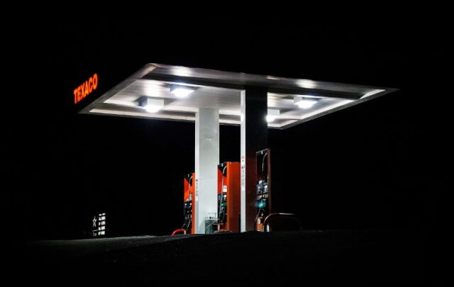 dark gas station