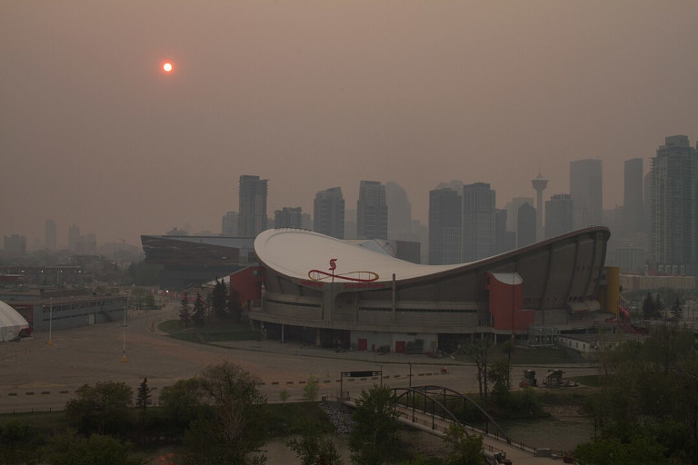 Downtown Calgary in wildfire smoke