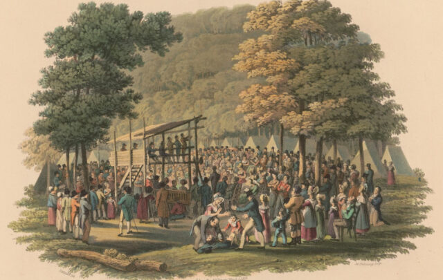 Methodist Camp Meeting in 1819, part of the Second Great Awakening.