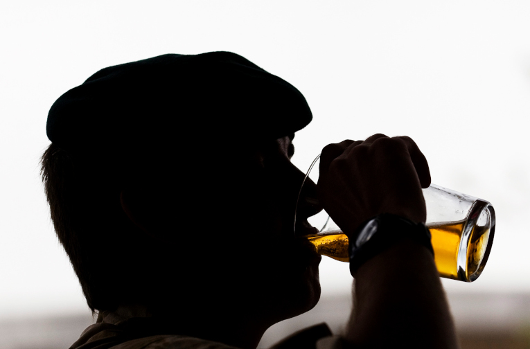 Soldier drinking beer