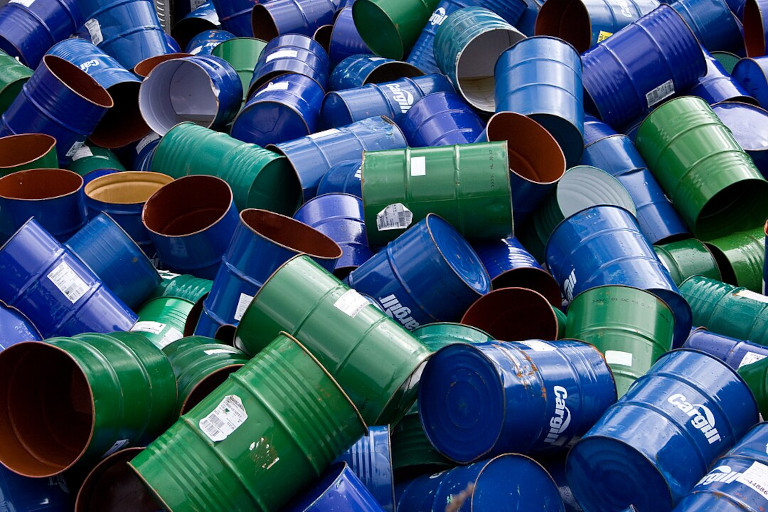 discarded oil barrels