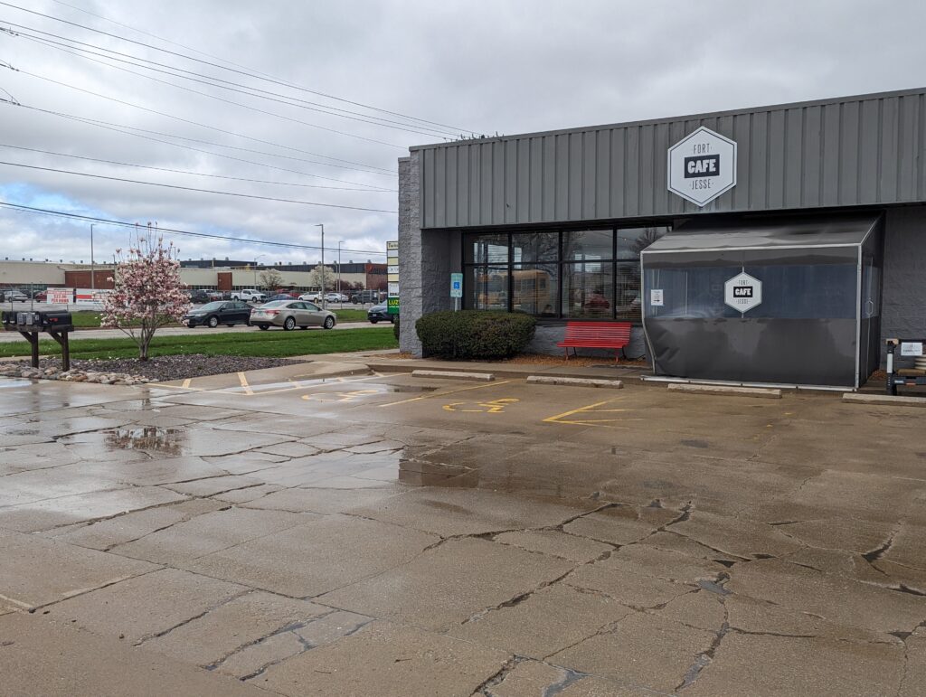 Popular cafe close to tire plant near where author has lived.