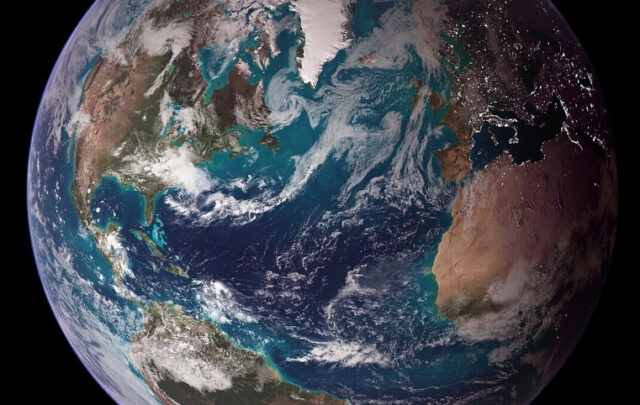 blue marble earth showing western hemisphere