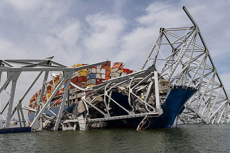 Wreckage from Key Bridge Collapse, Baltimore, Maryland.