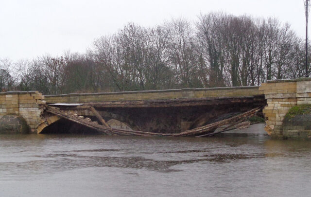 Collapsed bridge in Tadcaster after 2015 floods.
