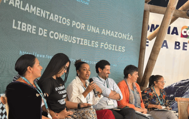 Parliamentarians for a Fossil-Free Future speak during COP16 in Cali in 2024.