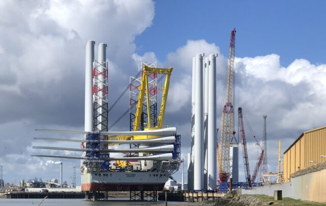 Wind turbines under construction