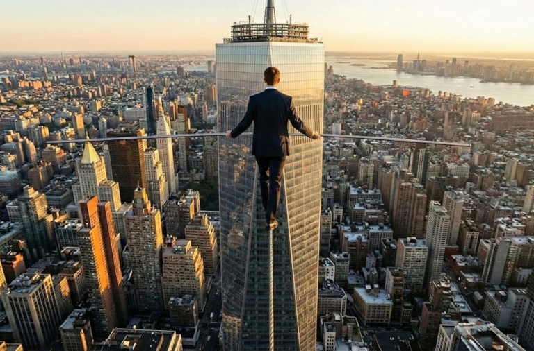 Man walking on tightrope