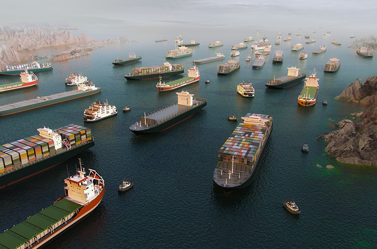 Ships bunched together