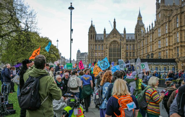 Crowd Protesting by the Palace of Westminster